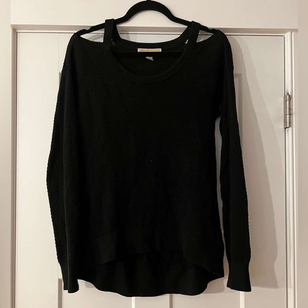 MICHAEL Michael Kors Black Cold Shoulder Sweater, xs